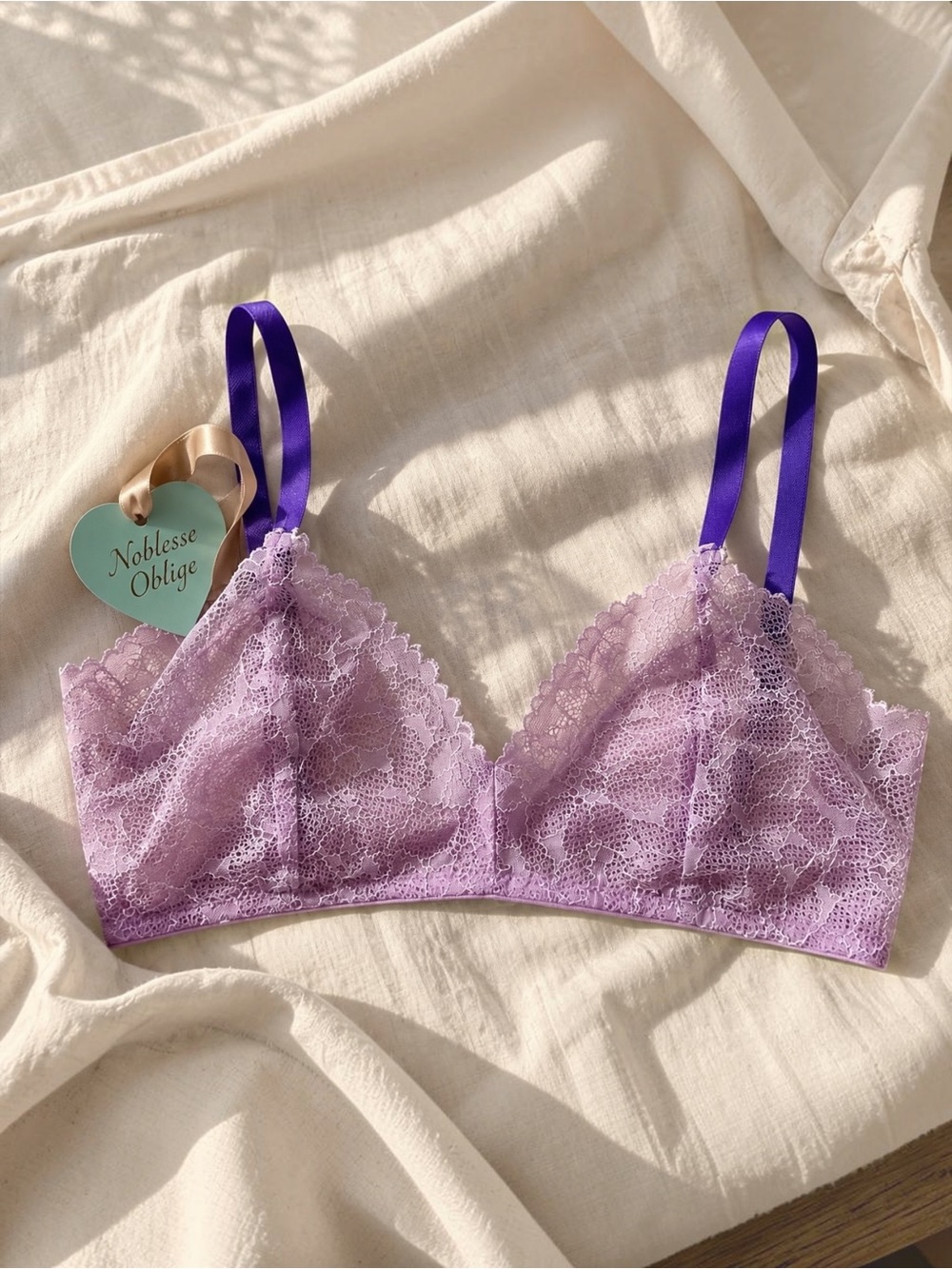 NWT Noblesse Oblige Pop Lavender Lace Bralette Purple Straps Sz Large